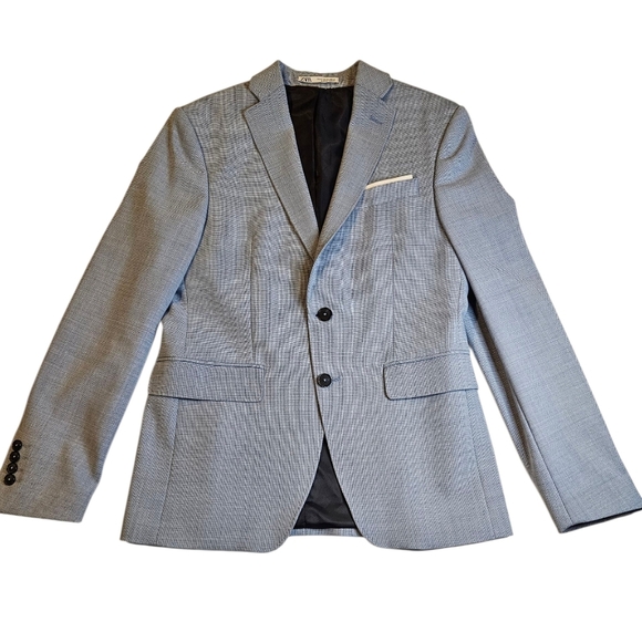 Zara Mens Blue Tiny Check Pattern Blazer Sports Coat Size 36
